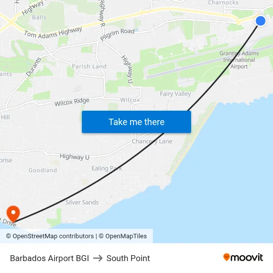 Barbados Airport BGI to South Point map