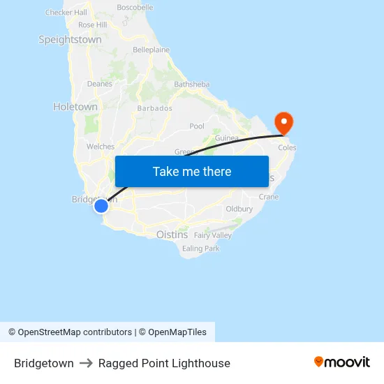 Bridgetown to Ragged Point Lighthouse map