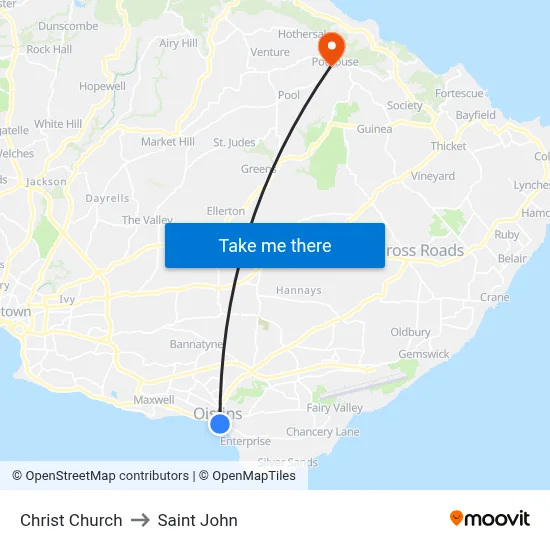 Christ Church to Saint John map