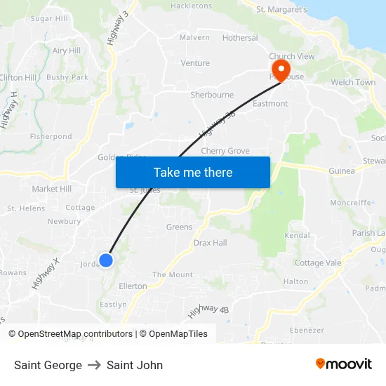Saint George to Saint John map