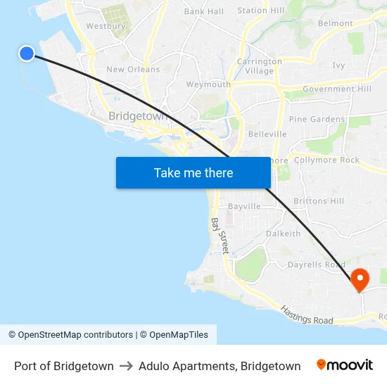 Port of Bridgetown to Adulo Apartments, Bridgetown map