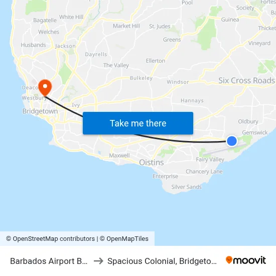 Barbados Airport BGI to Spacious Colonial, Bridgetown map