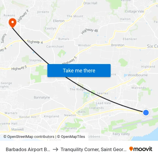 Barbados Airport BGI to Tranquility Corner, Saint George map