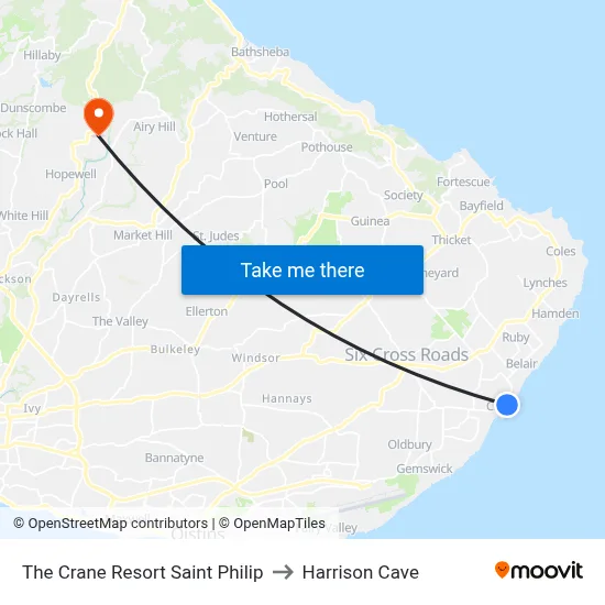 The Crane Resort Saint Philip to Harrison Cave map