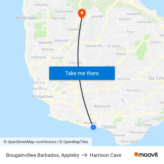 Bougainvillea Barbados, Appleby to Harrison Cave map