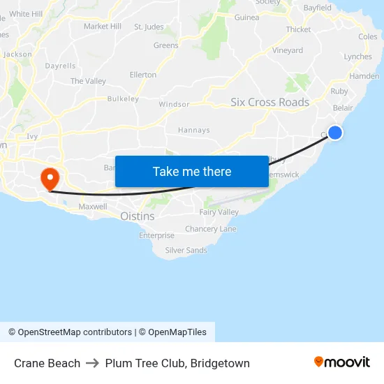 Crane Beach to Plum Tree Club, Bridgetown map