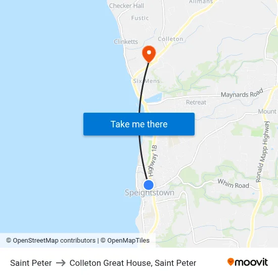 Saint Peter to Colleton Great House, Saint Peter map