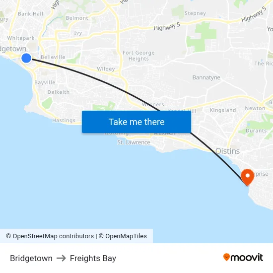 Bridgetown to Freights Bay map