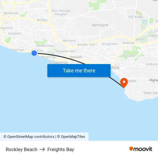 Rockley Beach to Freights Bay map