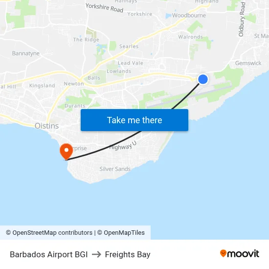 Barbados Airport BGI to Freights Bay map