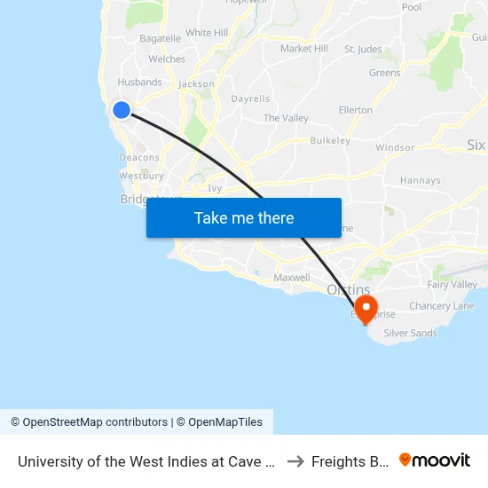 University of the West Indies at Cave Hill to Freights Bay map