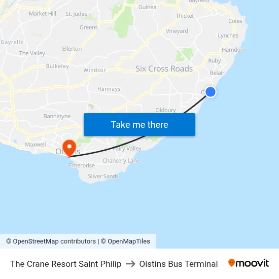 The Crane Resort Saint Philip to Oistins Bus Terminal map