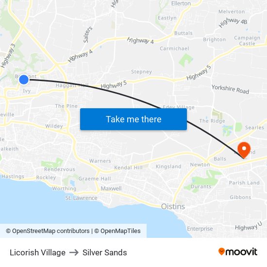 Licorish Village to Silver Sands map
