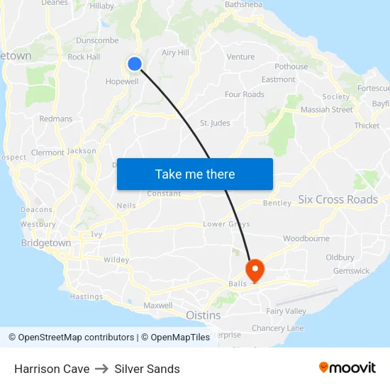 Harrison Cave to Silver Sands map