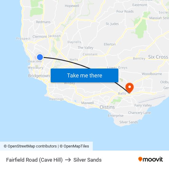 Fairfield Road (Cave Hill) to Silver Sands map