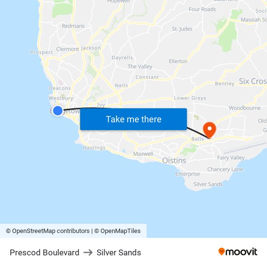 Prescod Boulevard to Silver Sands map