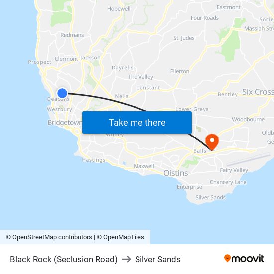 Black Rock (Seclusion Road) to Silver Sands map