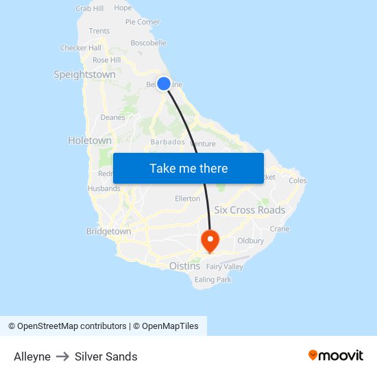 Alleyne to Silver Sands map