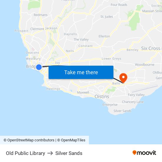 Old Public Library to Silver Sands map
