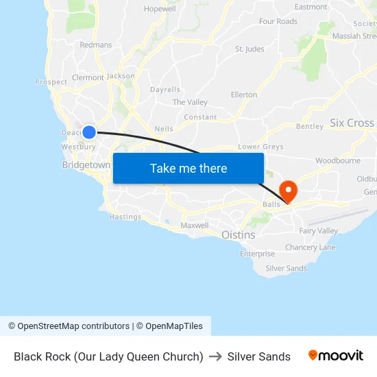 Black Rock (Our Lady Queen Church) to Silver Sands map