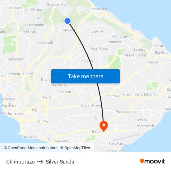 Chimborazo to Silver Sands map