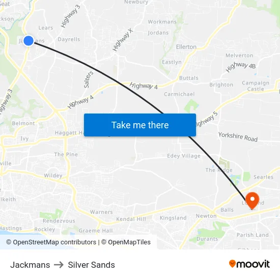 Jackmans to Silver Sands map