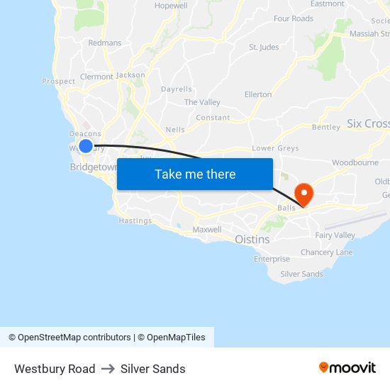 Westbury Road to Silver Sands map