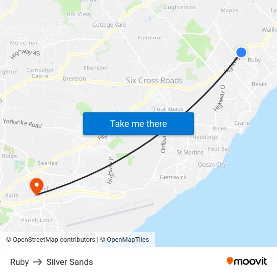 Ruby to Silver Sands map