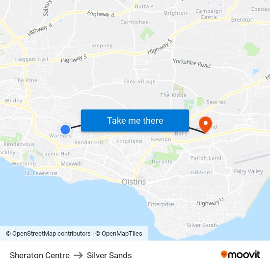 Sheraton Centre to Silver Sands map