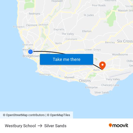 Westbury School to Silver Sands map