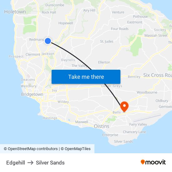 Edgehill to Silver Sands map