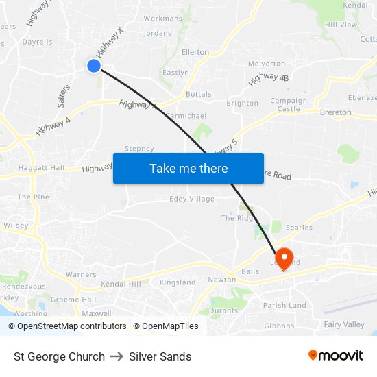 St George Church to Silver Sands map