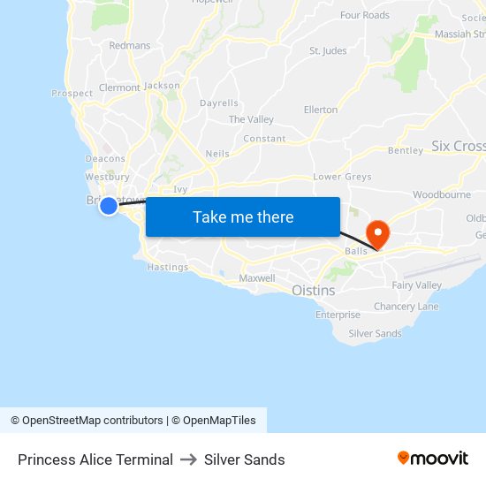 Princess Alice Terminal to Silver Sands map