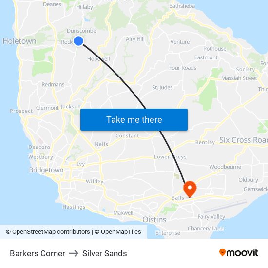 Barkers Corner to Silver Sands map
