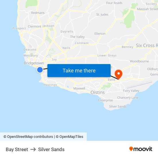 Bay Street to Silver Sands map