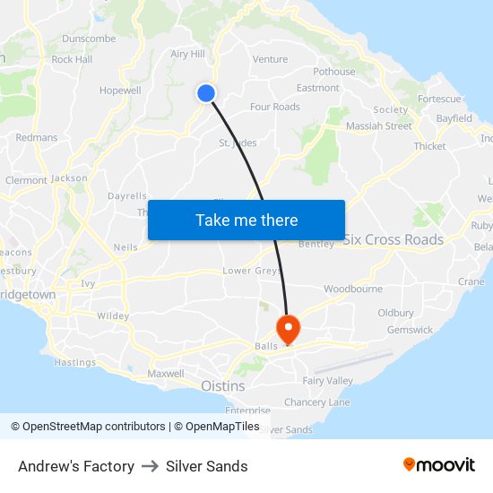 Andrew's Factory to Silver Sands map