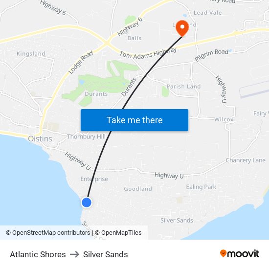 Atlantic Shores to Silver Sands map