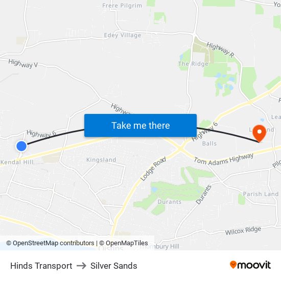 Hinds Transport to Silver Sands map