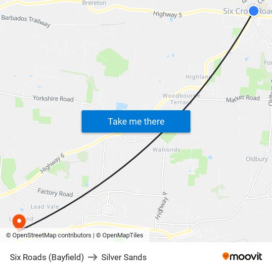 Six Roads (Bayfield) to Silver Sands map