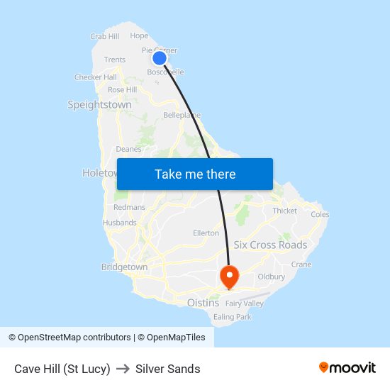 Cave Hill (St Lucy) to Silver Sands map