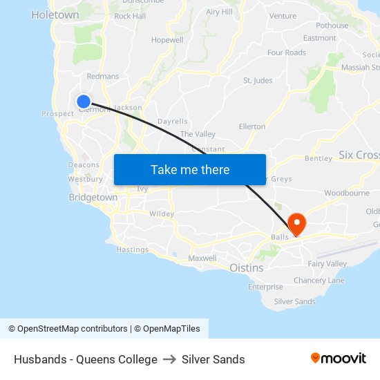 Husbands - Queens College to Silver Sands map