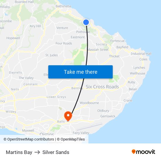 Martins Bay to Silver Sands map