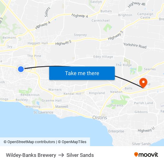 Wildey-Banks Brewery to Silver Sands map