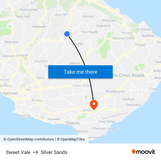Sweet Vale to Silver Sands map
