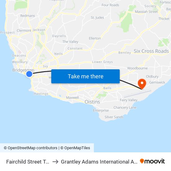 Fairchild Street Terminal to Grantley Adams International Airport (BGI) map