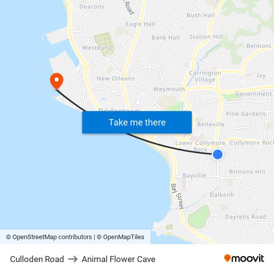 Culloden Road to Animal Flower Cave map