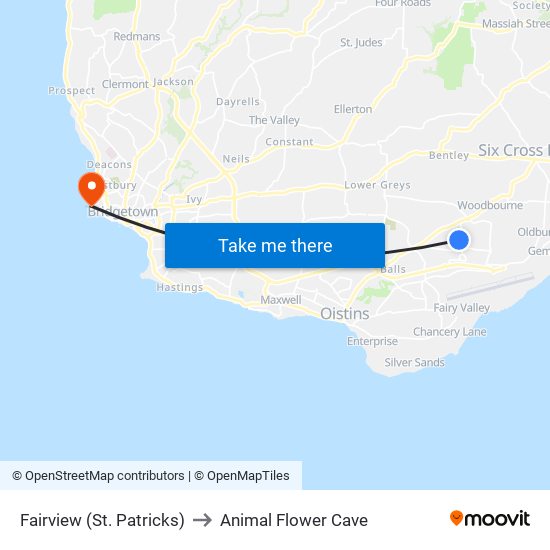 Fairview (St. Patricks) to Animal Flower Cave map
