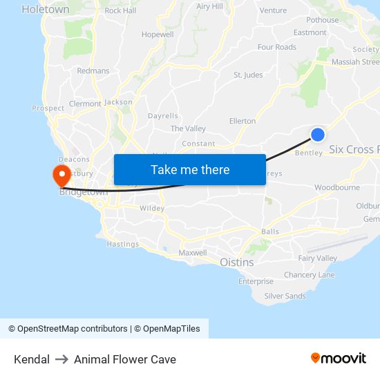 Kendal to Animal Flower Cave map