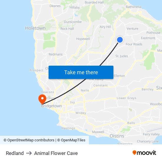 Redland to Animal Flower Cave map