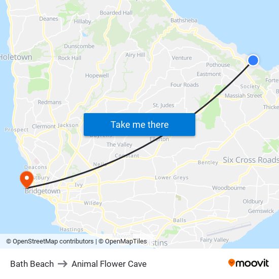 Bath Beach to Animal Flower Cave map